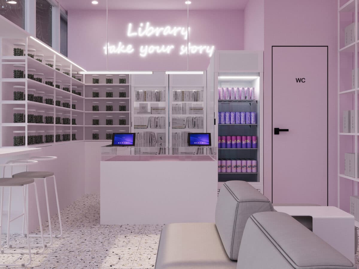 Library display cases and counter