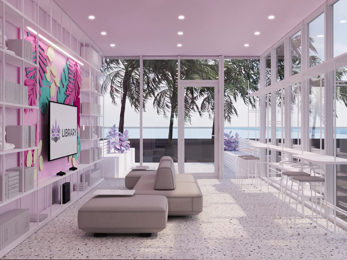 Library lounge with sea view